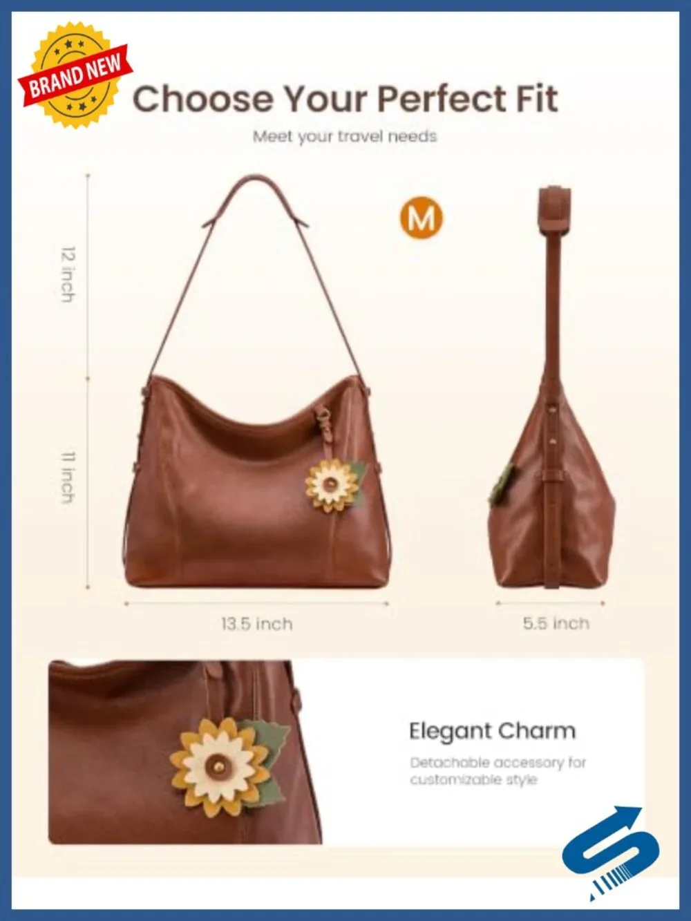 Women's PU Leather Hobo Crossbody Bag, Shoulder Purse with Organized Interior